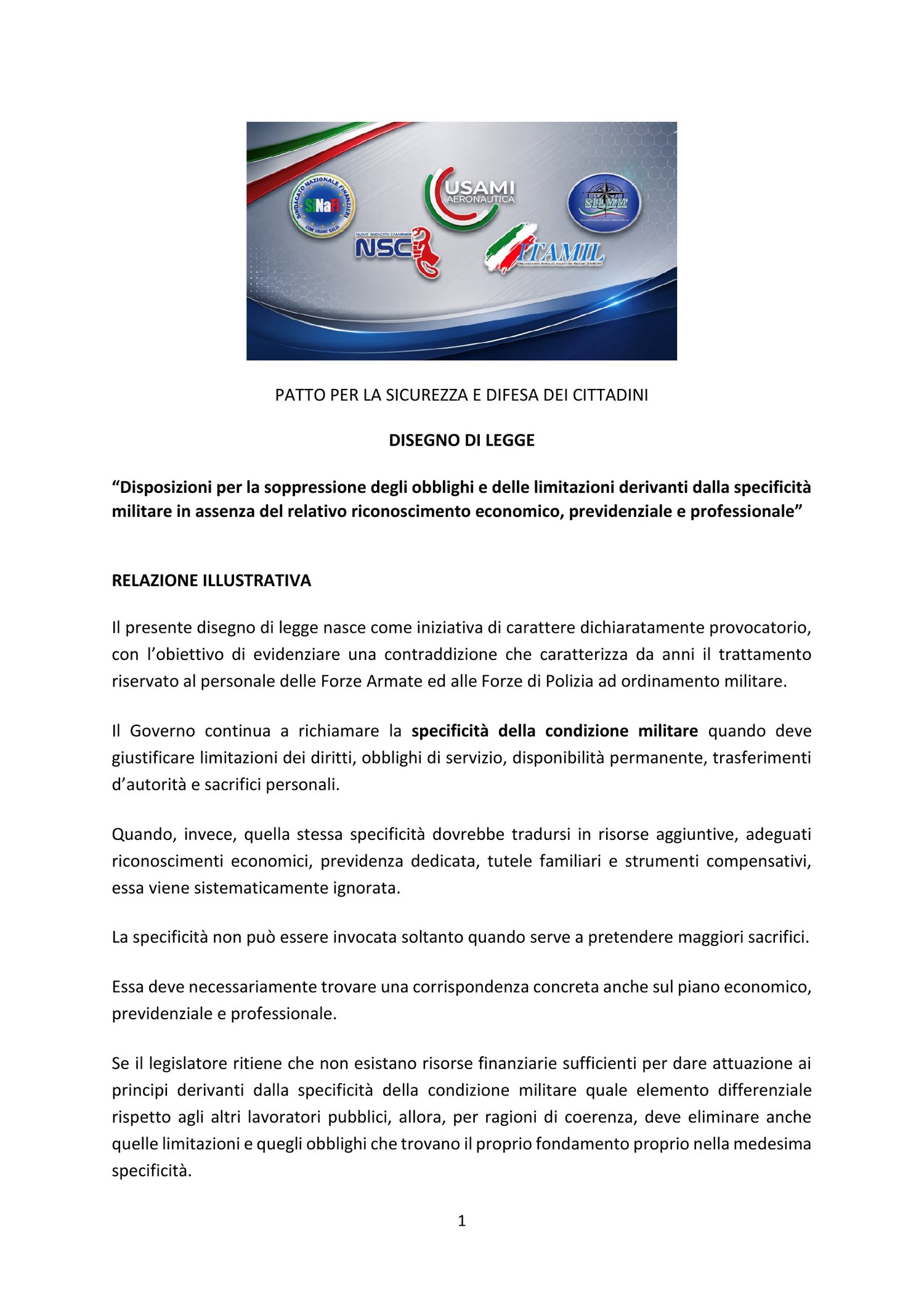Disegno di legge — relazione illustrativa.