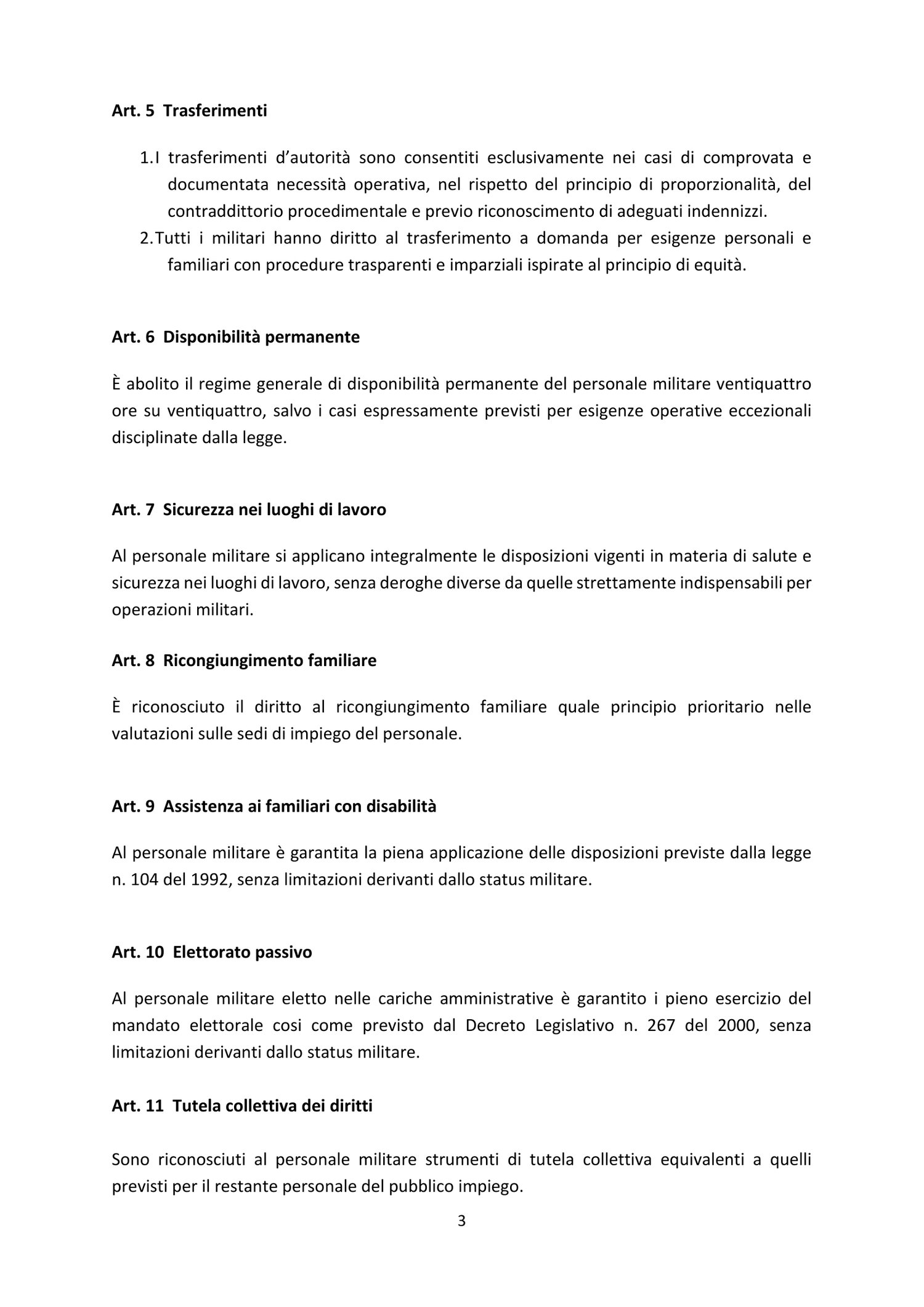 Testo del disegno di legge, articoli centrali.