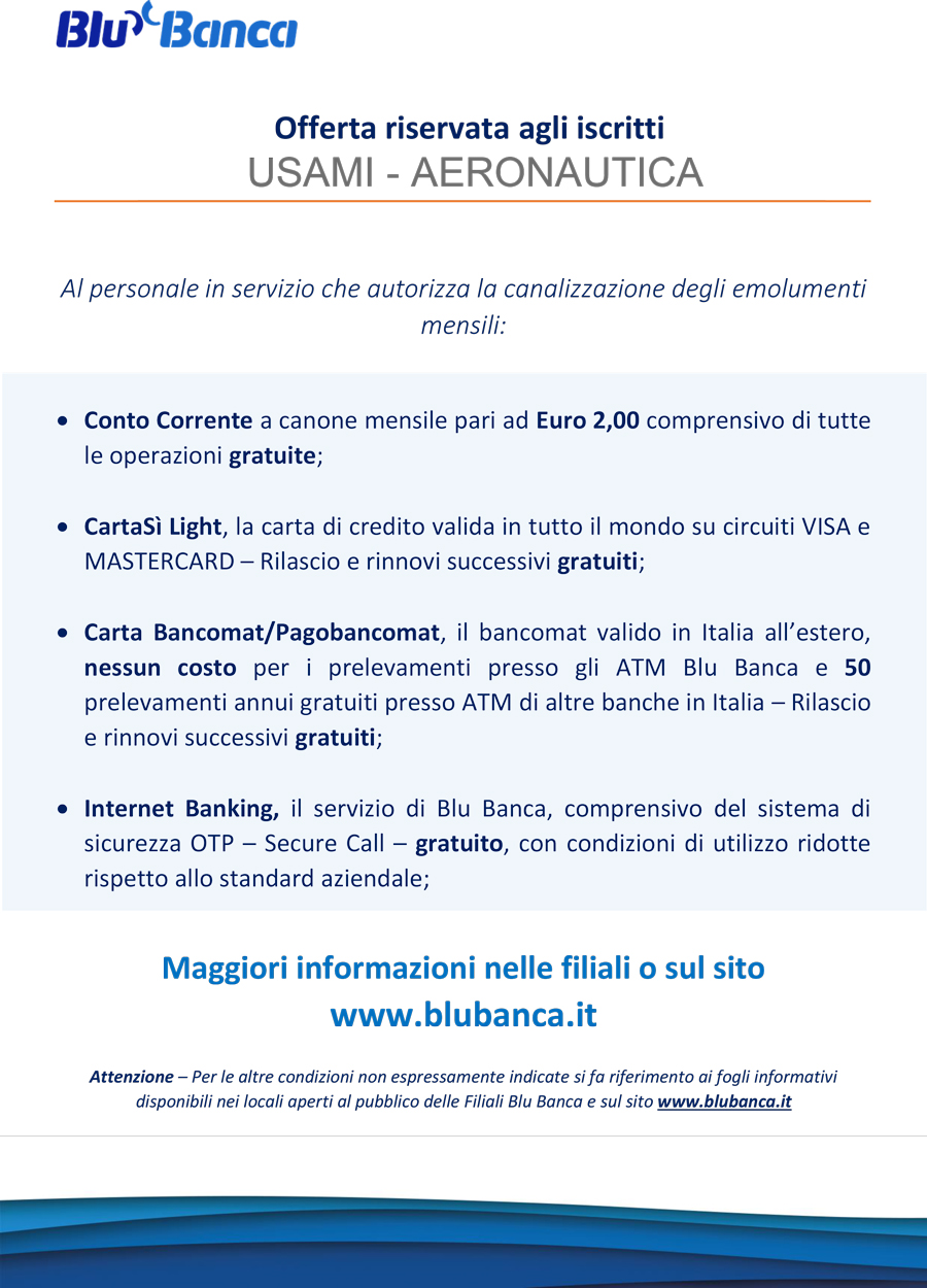 Convenzione BLU Banca USAMI Aeronautica